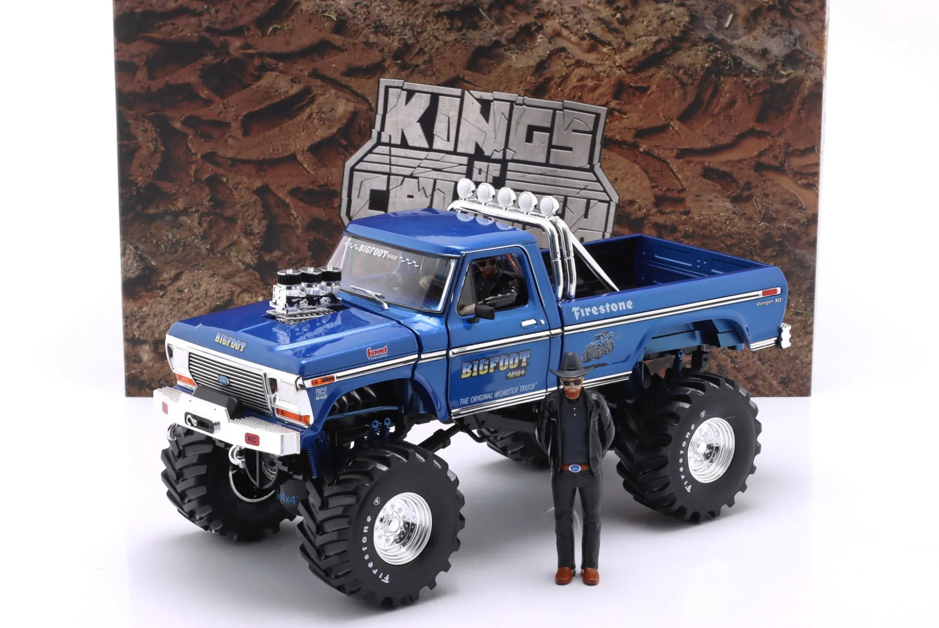 Ford F-250 Monster Truck 48-inch Tires Bigfoot #1 1974 mit 2 Figuren 1:18 Greenlight