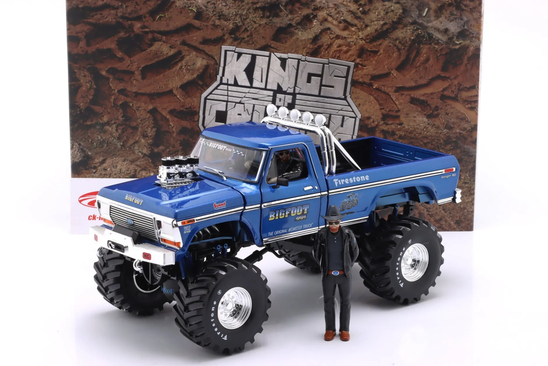 Ford F-250 Monster Truck 48-inch Tires Bigfoot #1 1974 mit 2 Figuren 1:18 Greenlight