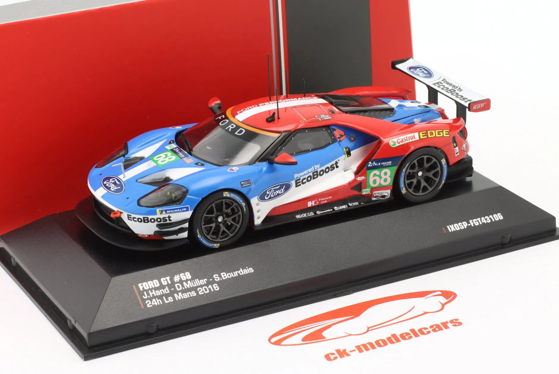 Ford GT #68 Winner LMGTE Pro Class 24h LeMans 2016 Hand, Müller, Bourdais 1:43 Ixo