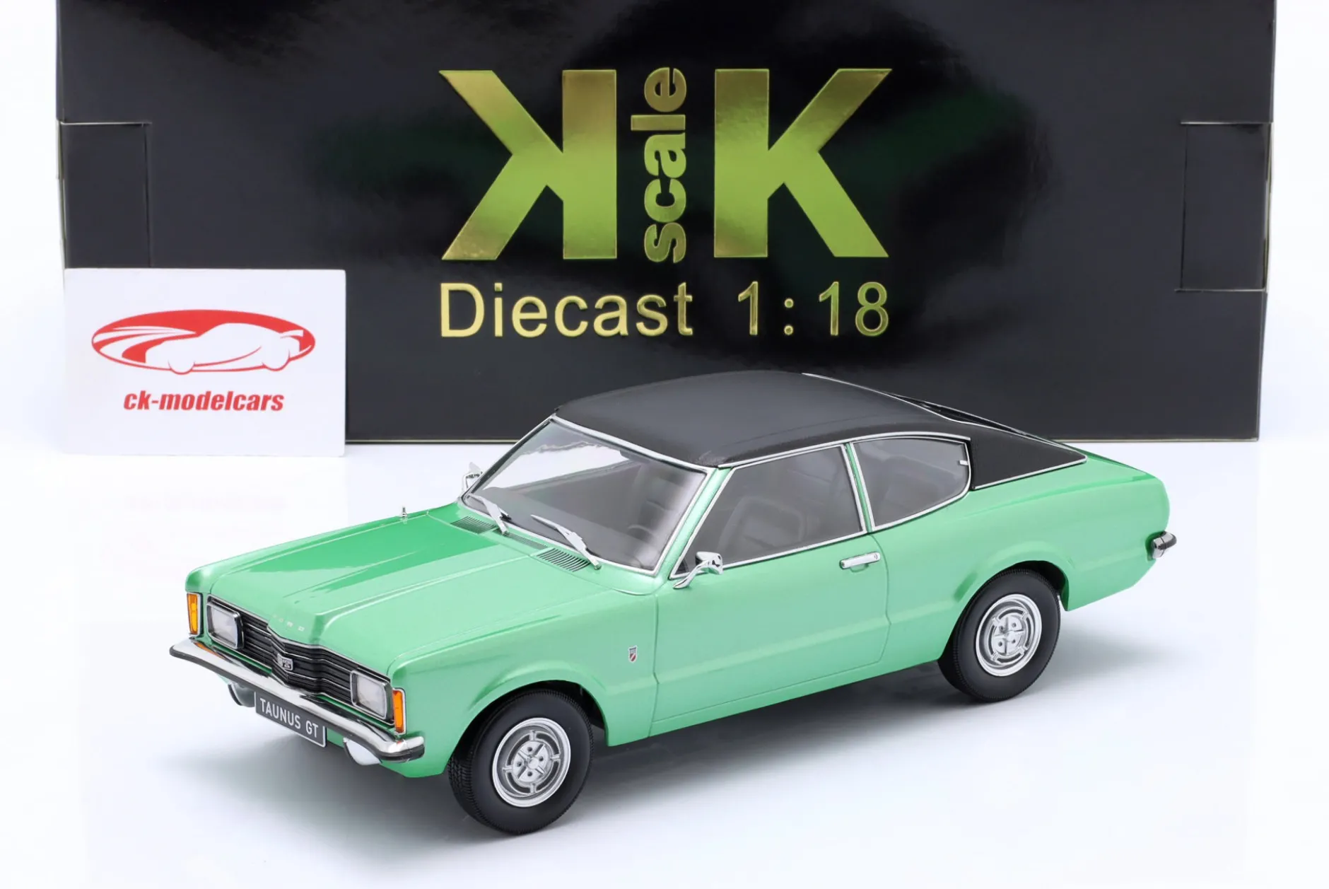 Ford Taunus GT Coupe mit Vinyldach 1971 grün metallic / schwarz 1:18 KK-Scale