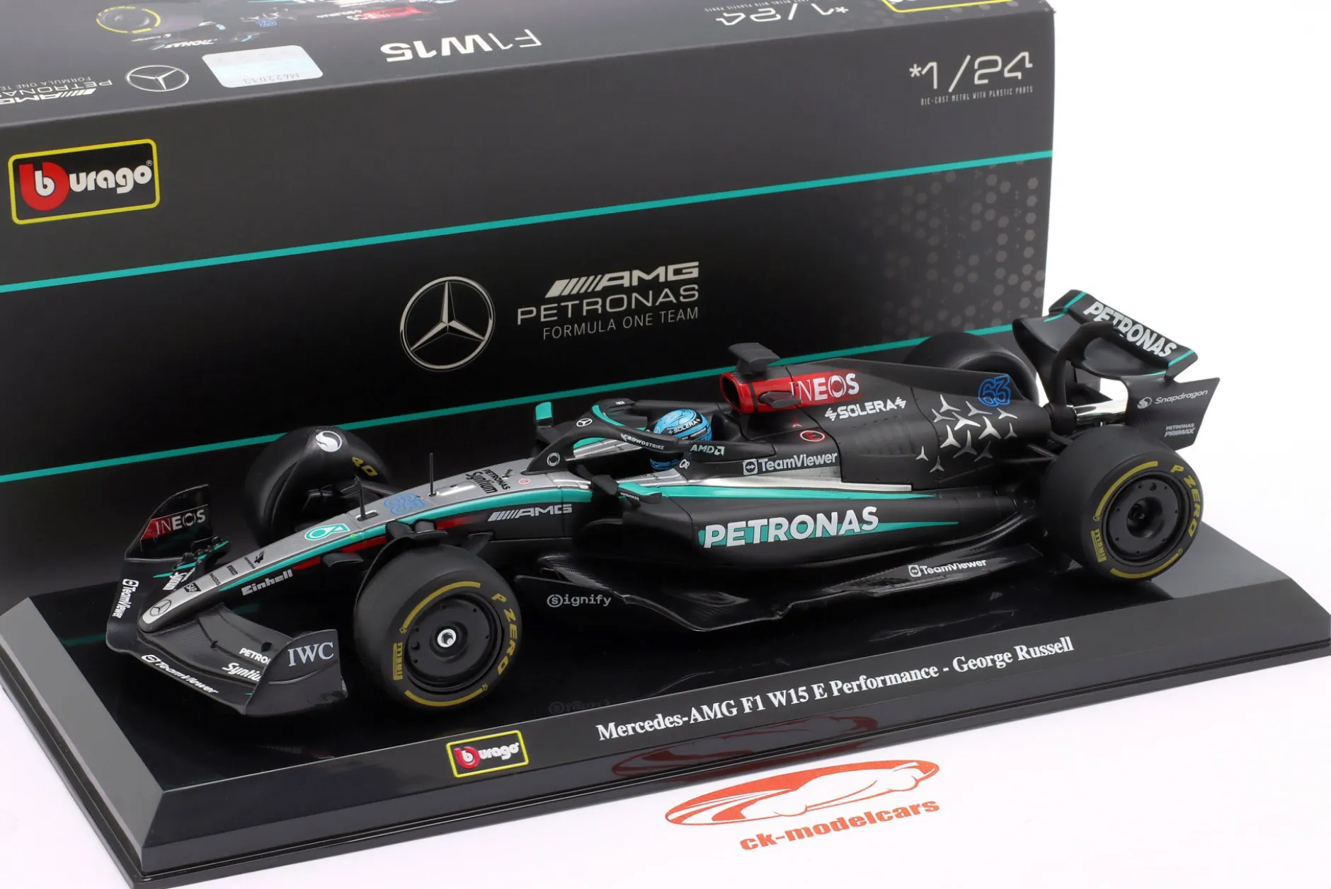 George Russell Mercedes-AMG F1 W15 #63 Formel 1 2024 1:24 Bburago