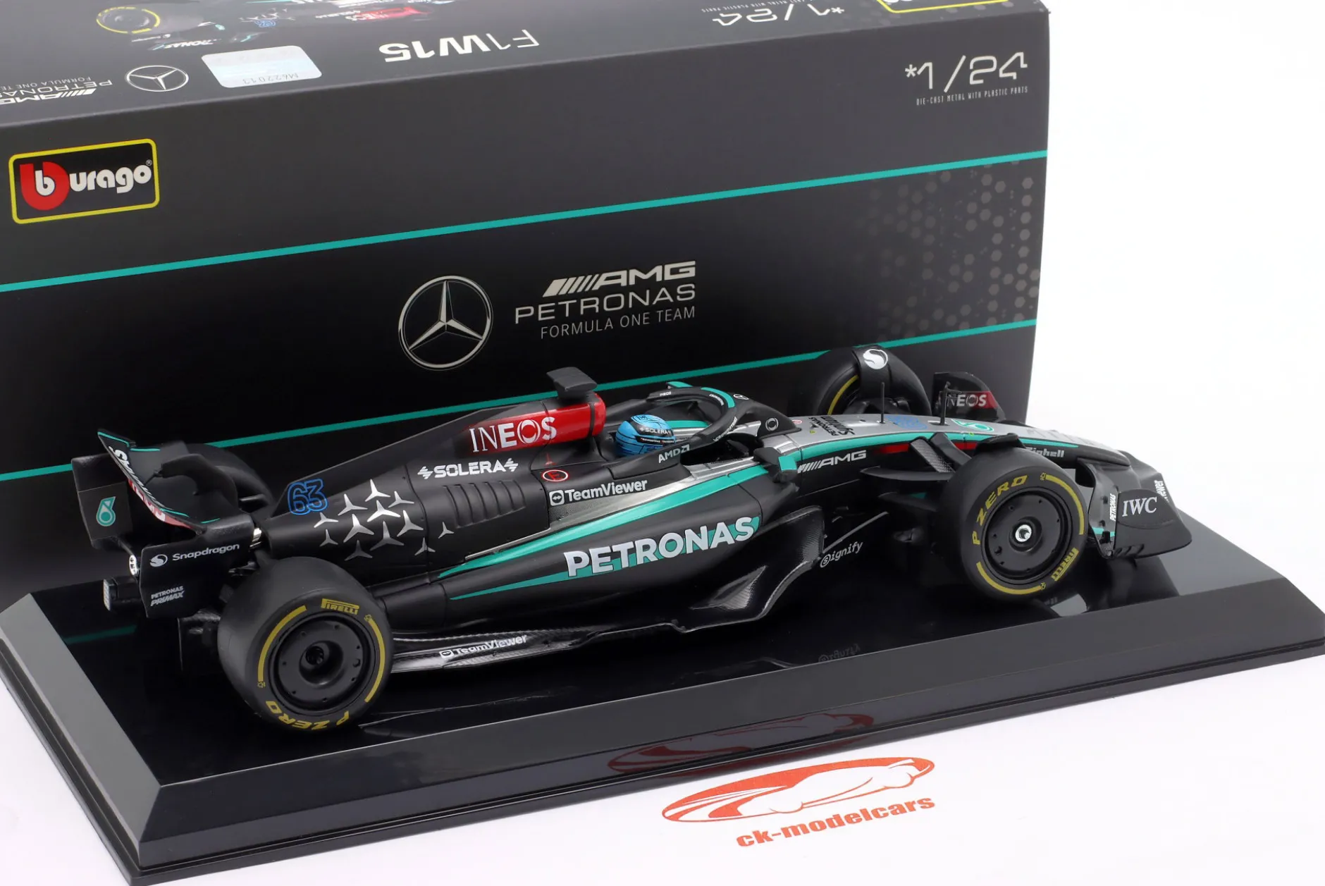 George Russell Mercedes-AMG F1 W15 #63 Formel 1 2024 1:24 Bburago