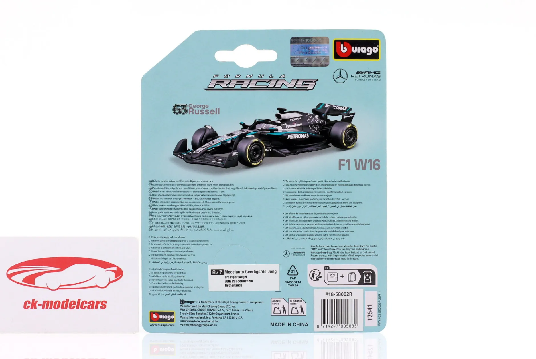 George Russell Mercedes-AMG F1 W16 #63 Formel 1 2025 1:64 Bburago