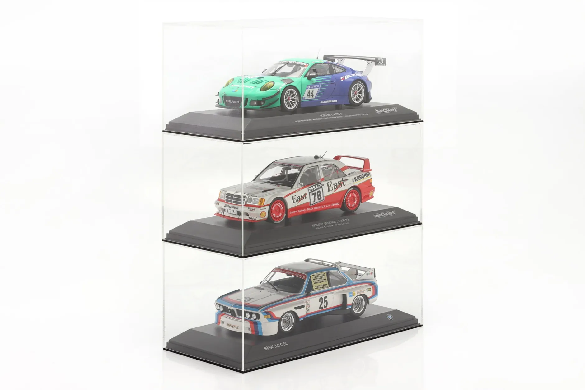 Hochwertige Acryl-Vitrine für Modellautos im Maßstab 1:18 mit Sockel SAFE