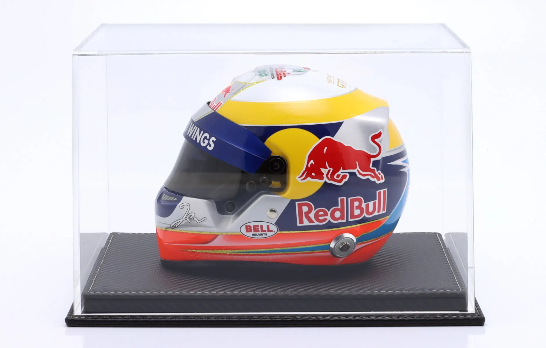 Hochwertige Acryl-Vitrine Mulhouse mit karbonschwarzem Leder-Boden für Helme 1:2 Atlantic