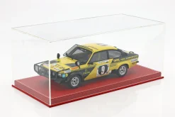 Hochwertige Vitrine mit Bodenplatte aus Leder für Modellautos im Maßstab 1:18 rot SAFE