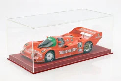 Hochwertige Vitrine mit Bodenplatte aus Leder für Modellautos im Maßstab 1:18 rot SAFE