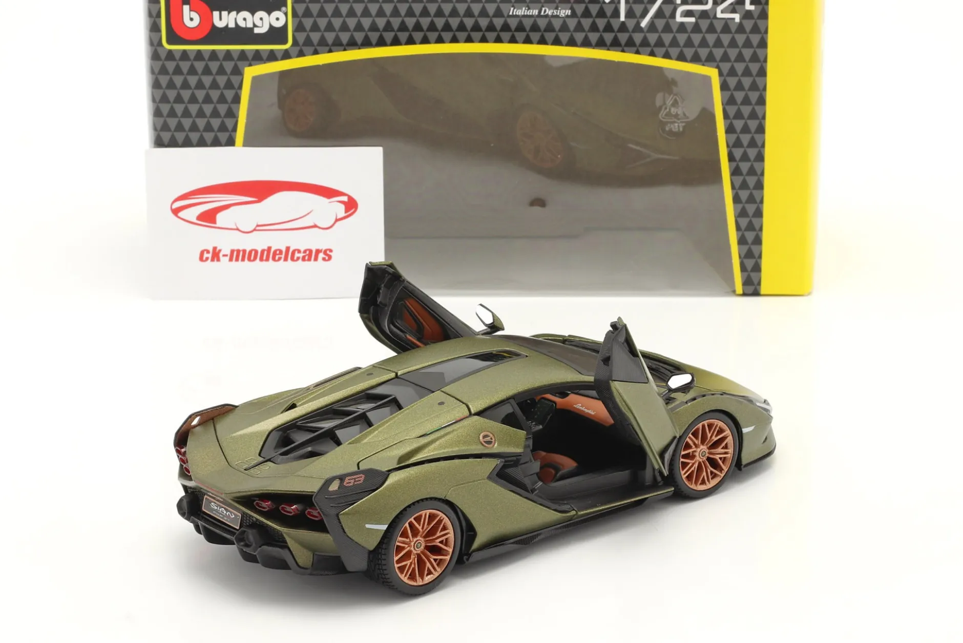 Lamborghini Sian FKP 37 Baujahr 2019 matt olivgrün 1:24 Bburago