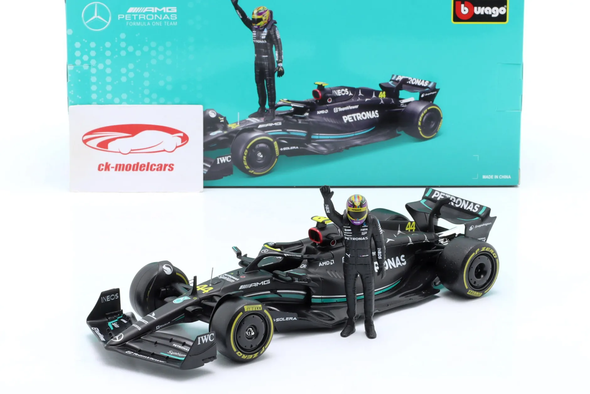 Lewis Hamilton Mercedes-AMG F1 W14 #44 Formel 1 2023 mit Figur 1:24 Bburago