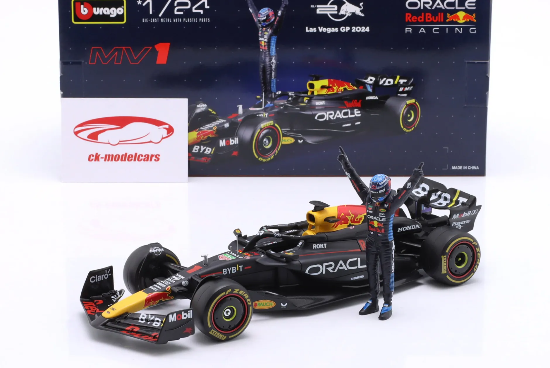 Max Verstappen Red Bull RB20 #1 Formel 1 Weltmeister 2024 m. Figur 1:24 Bburago