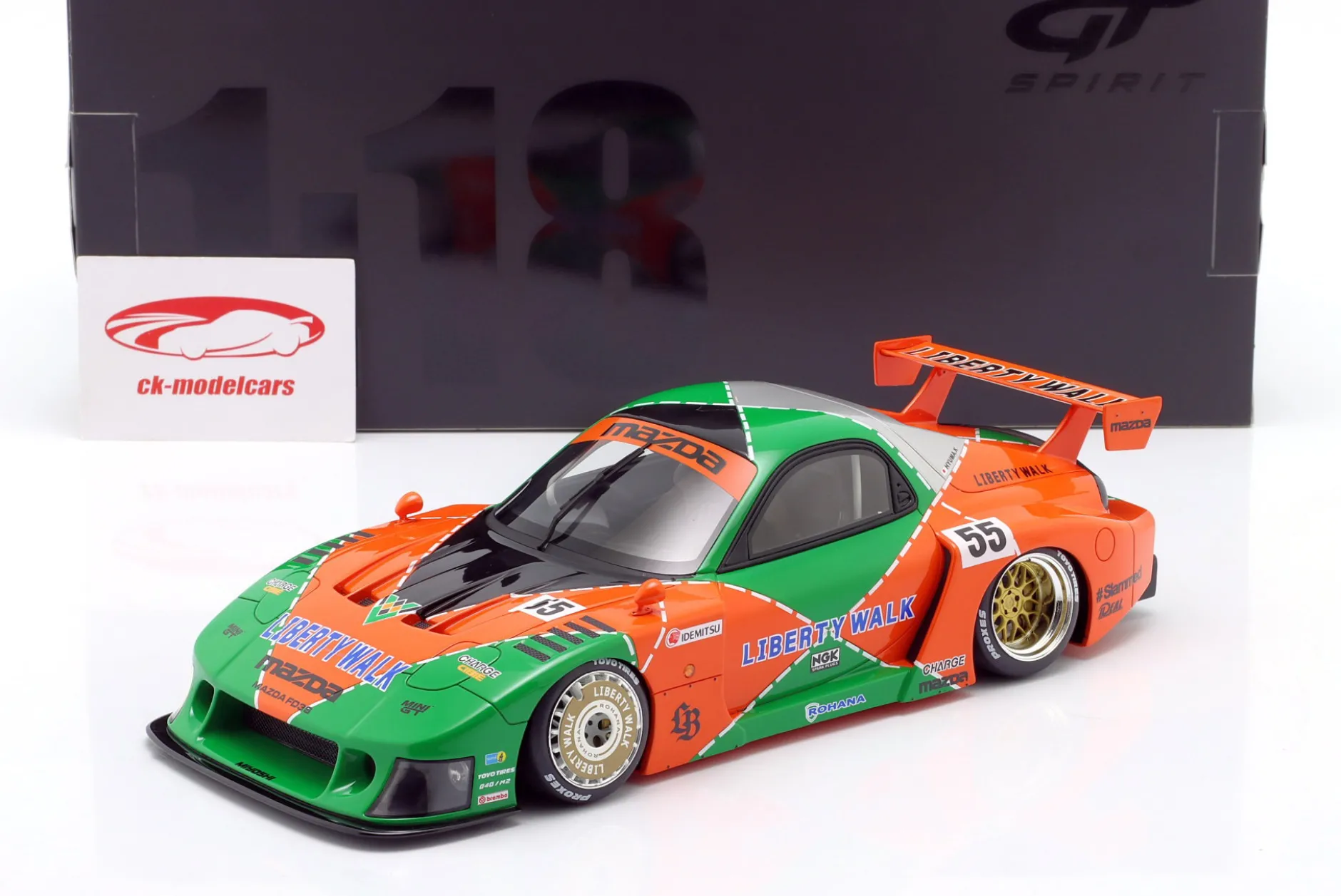 Mazda RX-7 (FD3S) LB-Super Silhouette 2024 Renown orange / grün 1:18 GT-Spirit