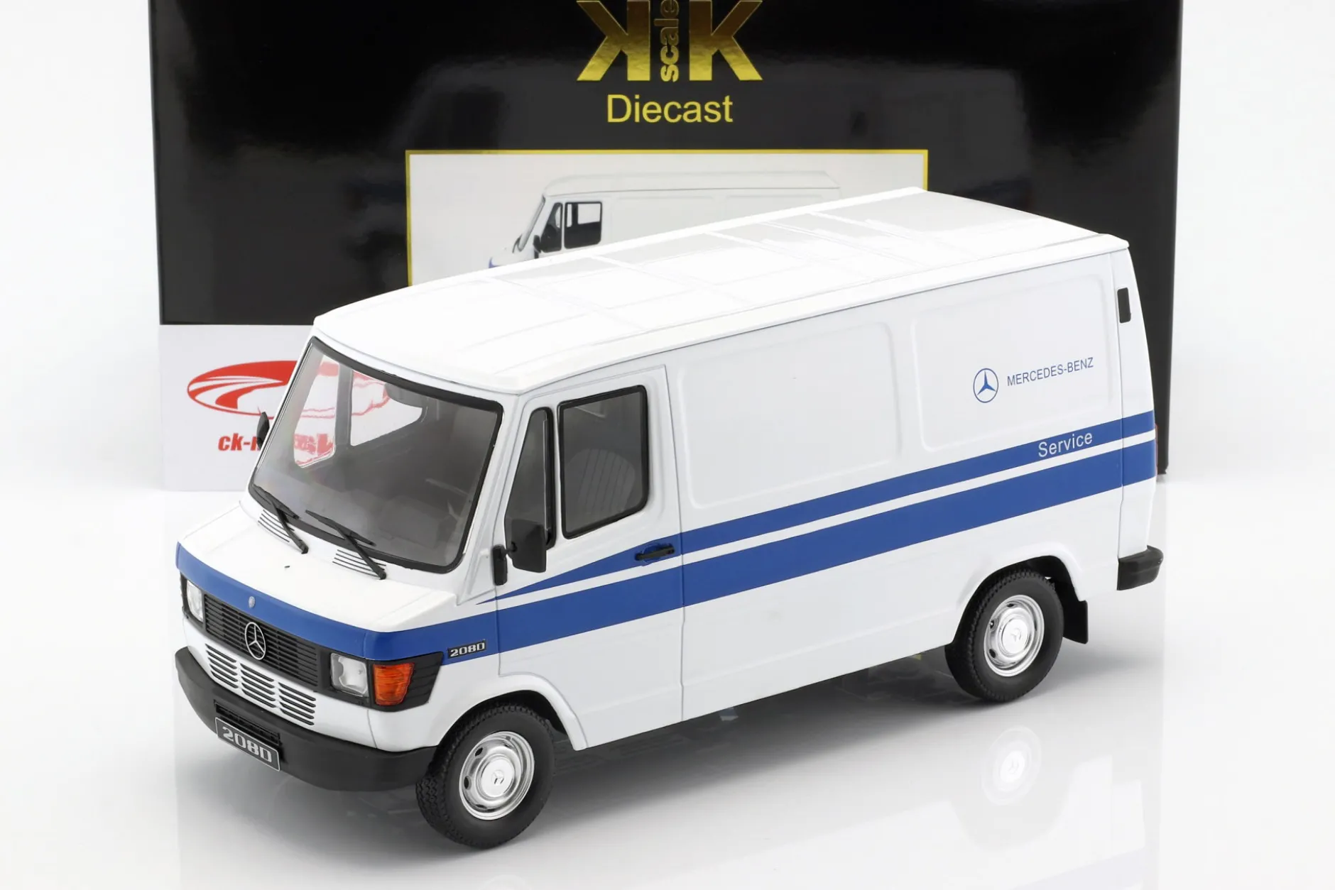 Mercedes-Benz 208 D Kastenwagen Mercedes Service 1988 weiß / blau 1:18 KK-Scale