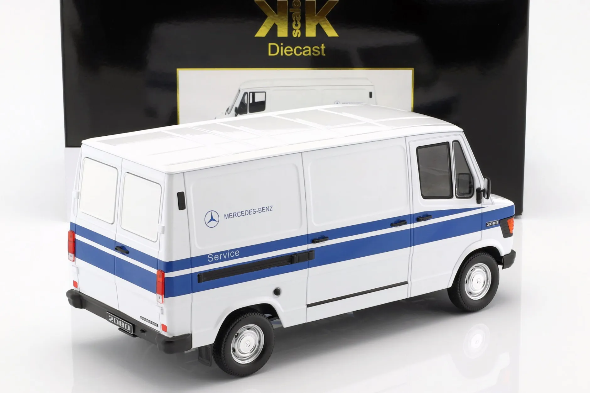 Mercedes-Benz 208 D Kastenwagen Mercedes Service 1988 weiß / blau 1:18 KK-Scale
