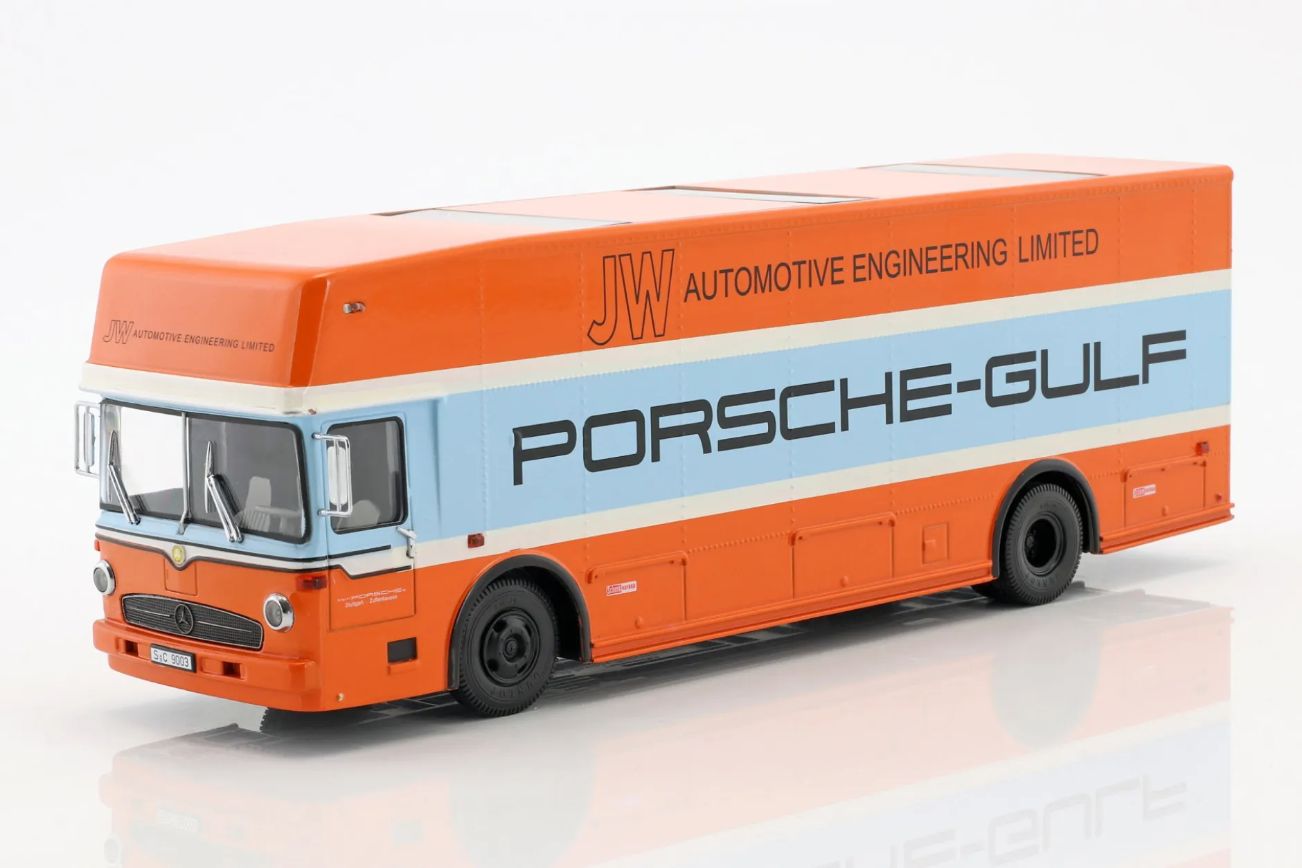 Mercedes-Benz O 317 Porsche Gulf Renntransporter Baujahr 1968 1:43 Schuco