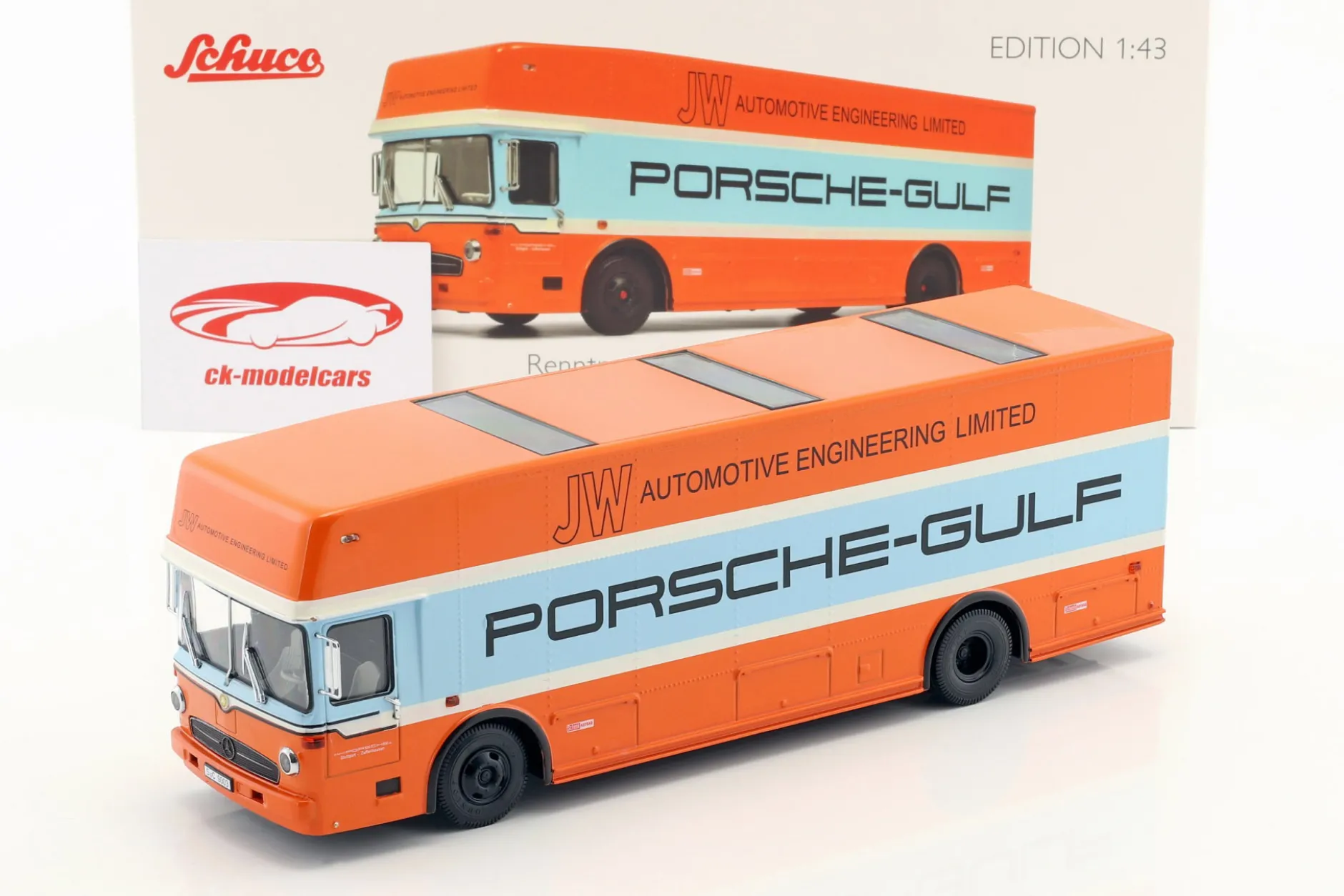 Mercedes-Benz O 317 Porsche Gulf Renntransporter Baujahr 1968 1:43 Schuco