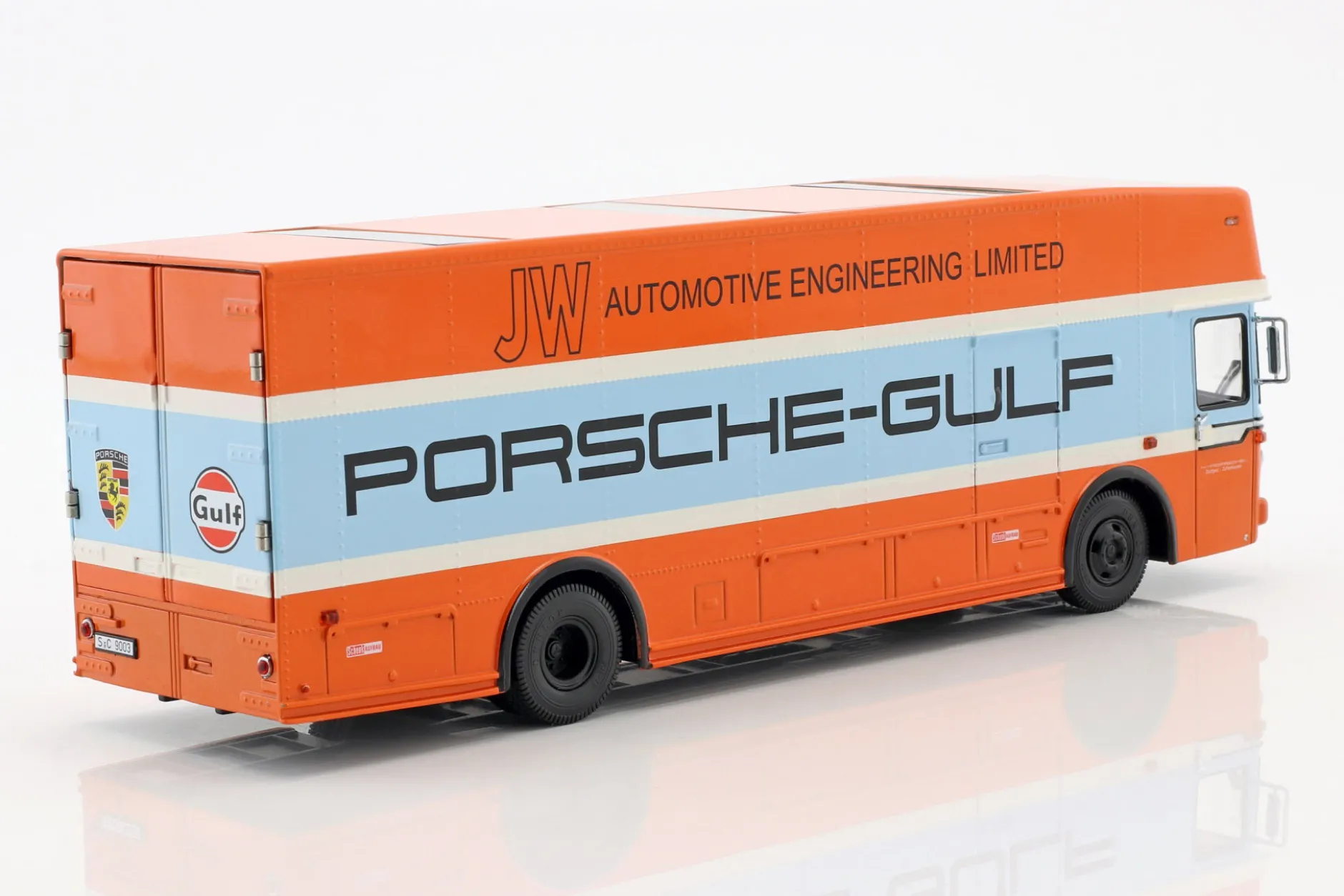 Mercedes-Benz O 317 Porsche Gulf Renntransporter Baujahr 1968 1:43 Schuco