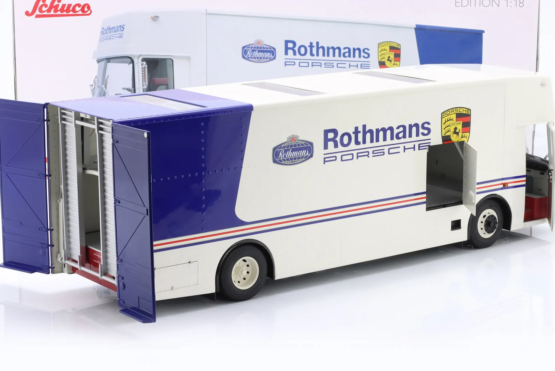 Mercedes-Benz O 317 Renntransporter Rothmans Porsche weiß 1:18 Schuco