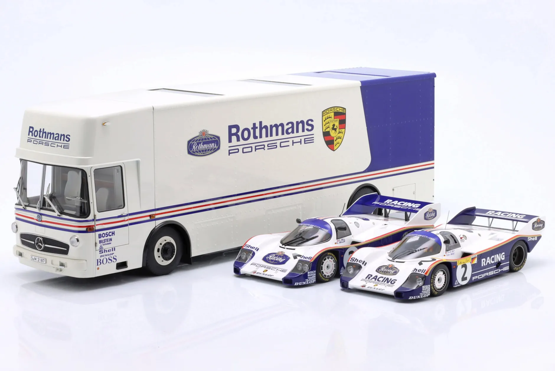 Mercedes-Benz O 317 Renntransporter Rothmans Porsche weiß 1:18 Schuco