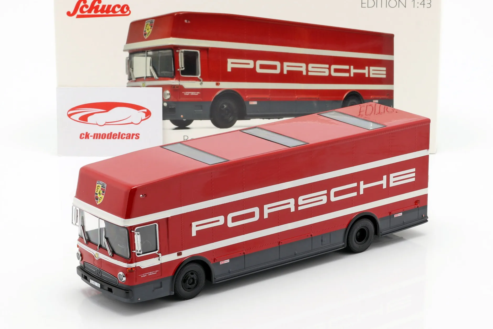 Mercedes-Benz O 317 Renntransporter Porsche Motorsport rot 1:43 Schuco