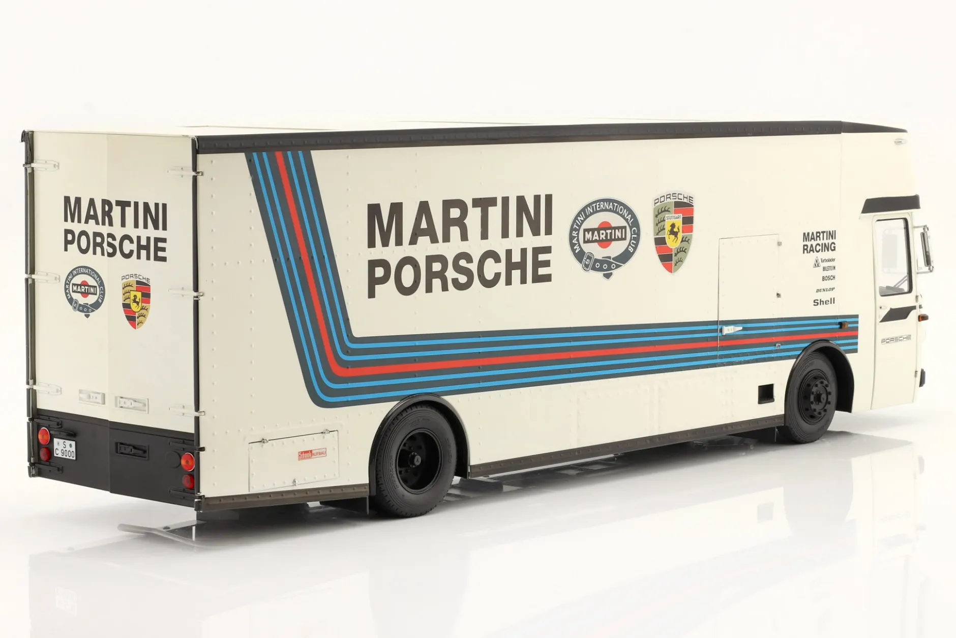 Mercedes-Benz O 317 Renntransporter Porsche Martini Racing weiß 1:18 Schuco