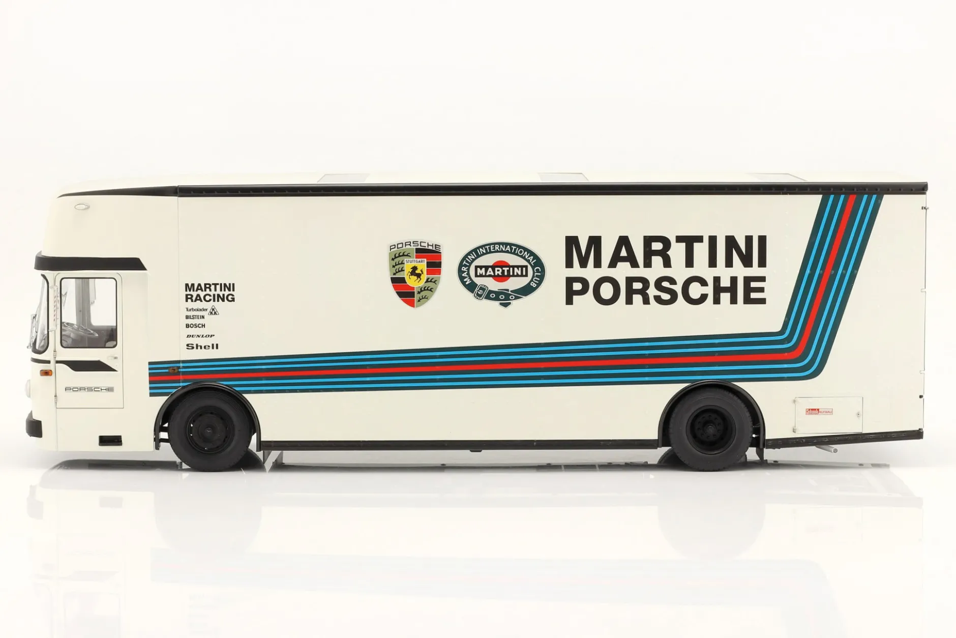 Mercedes-Benz O 317 Renntransporter Porsche Martini Racing weiß 1:18 Schuco