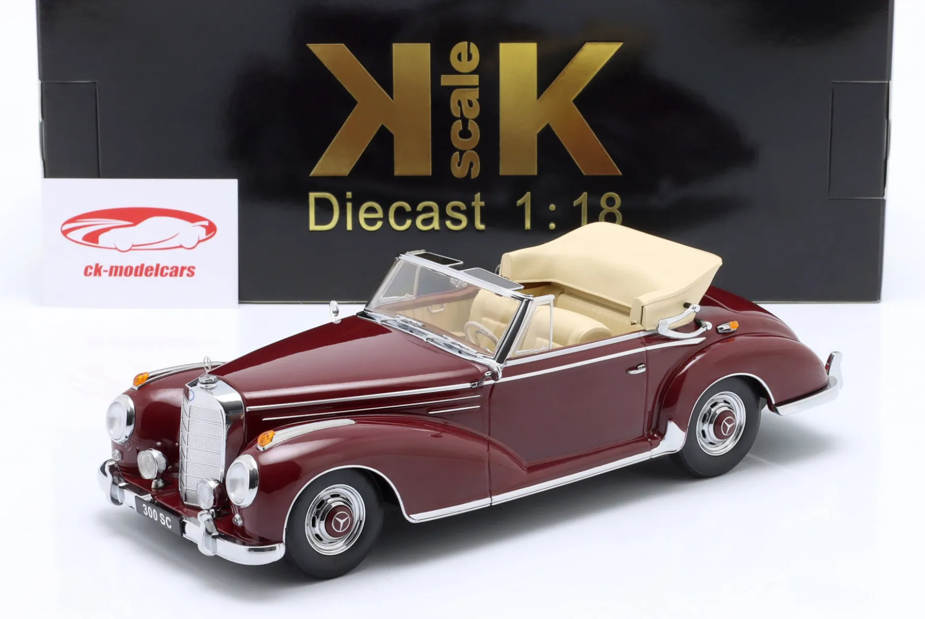 Mercedes-Benz 300 SC Cabriolet offen (W188) Baujahr 1957 dunkelrot 1:18 KK-Scale
