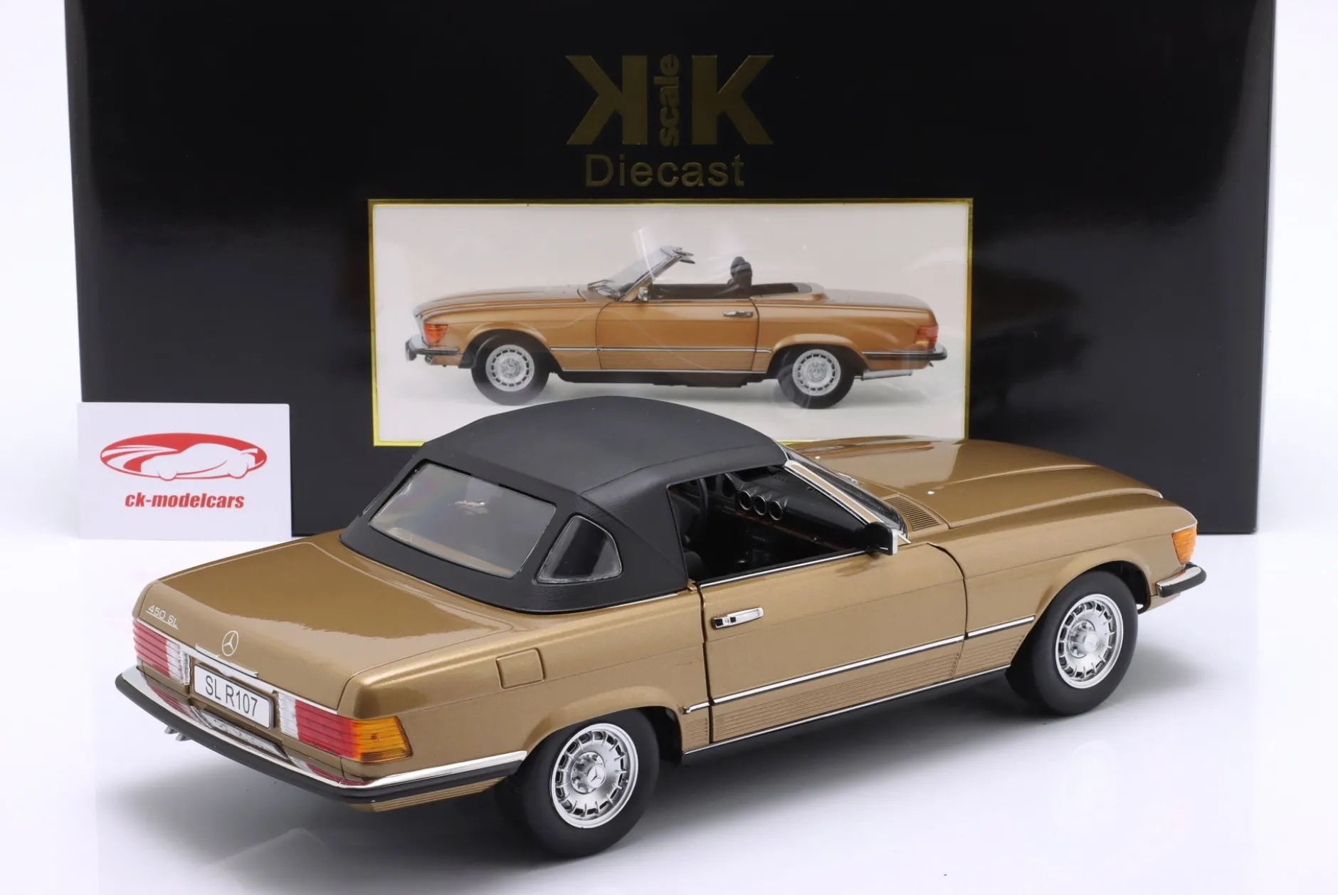 Mercedes-Benz 450 SL (R107) Baujahr 1985 gold metallic 1:12 KK-Scale