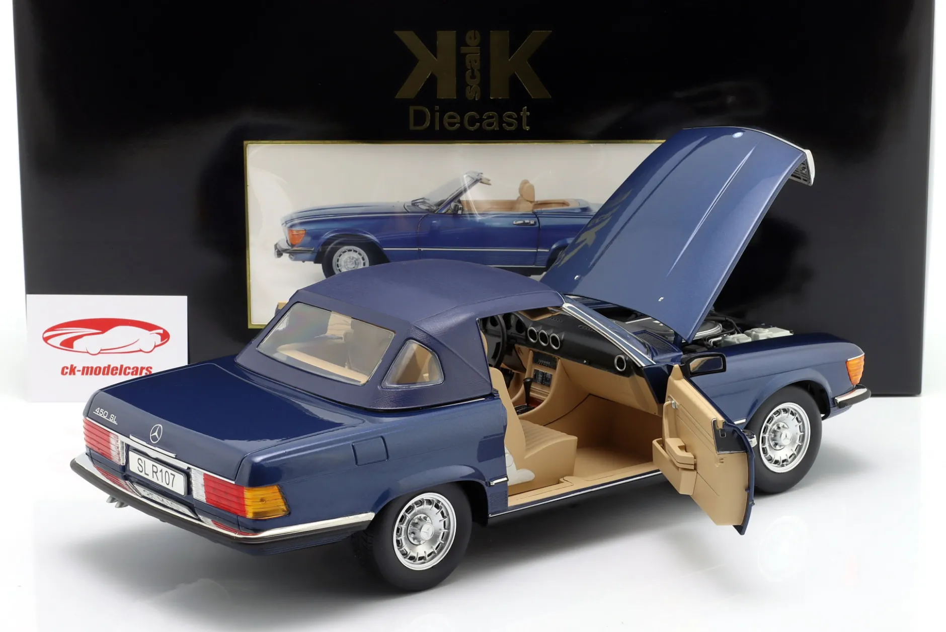 Mercedes-Benz 450SL (R107) EU-Version 1985 blau metallic 1:12 KK-Scale