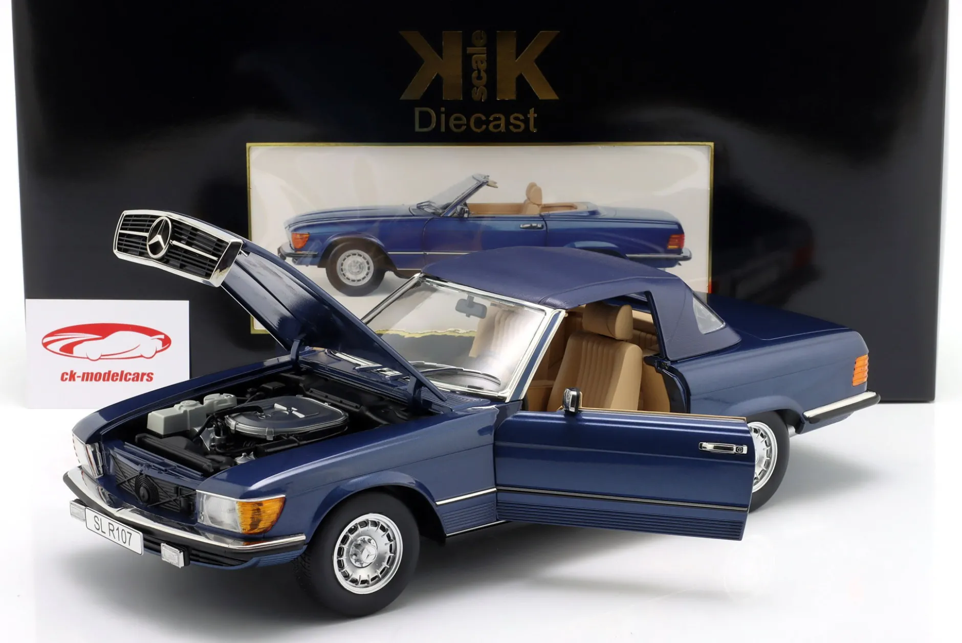 Mercedes-Benz 450SL (R107) EU-Version 1985 blau metallic 1:12 KK-Scale