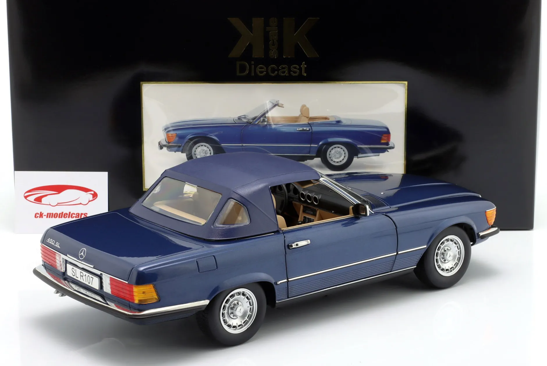 Mercedes-Benz 450SL (R107) EU-Version 1985 blau metallic 1:12 KK-Scale