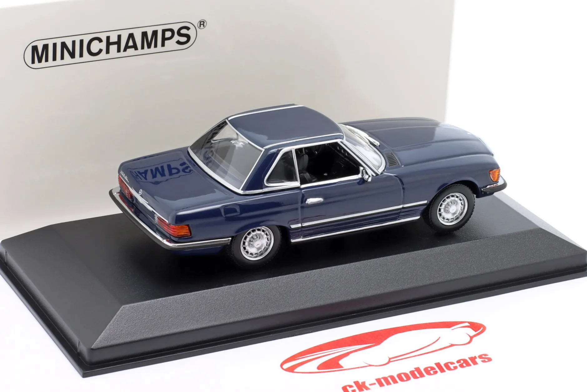 Mercedes-Benz 350 SL (R107) Hardtop Baujahr 1974 blau 1:43 Minichamps
