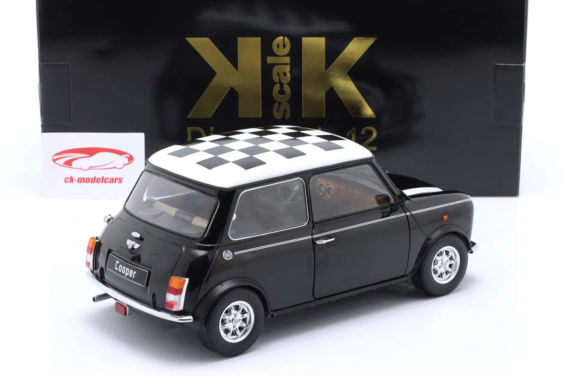 Mini Cooper LHD kariert schwarz / weiß 1:12 KK-Scale