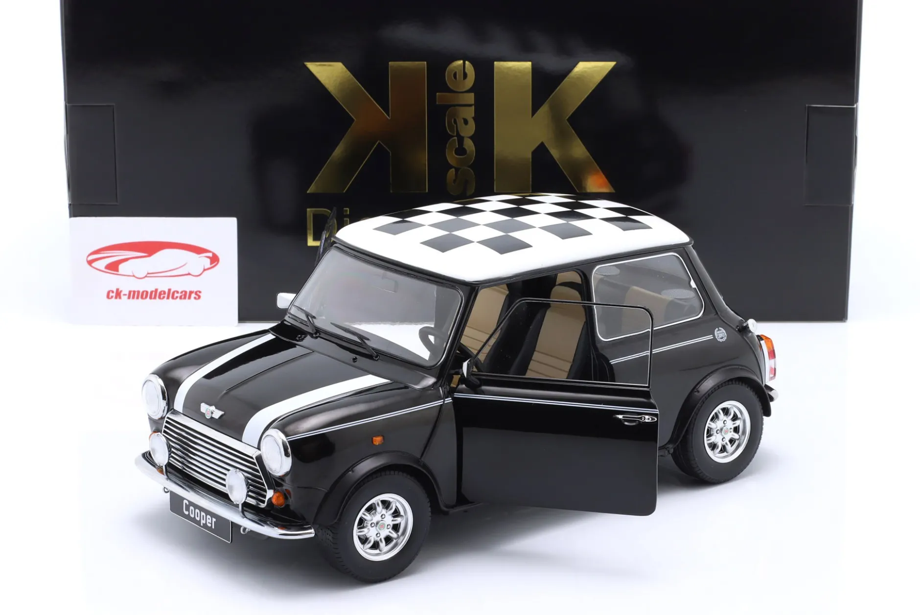 Mini Cooper LHD kariert schwarz / weiß 1:12 KK-Scale