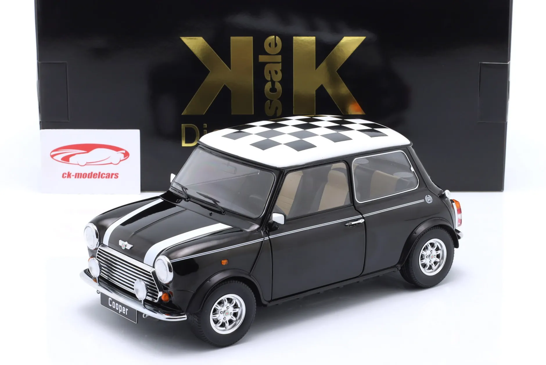 Mini Cooper LHD kariert schwarz / weiß 1:12 KK-Scale