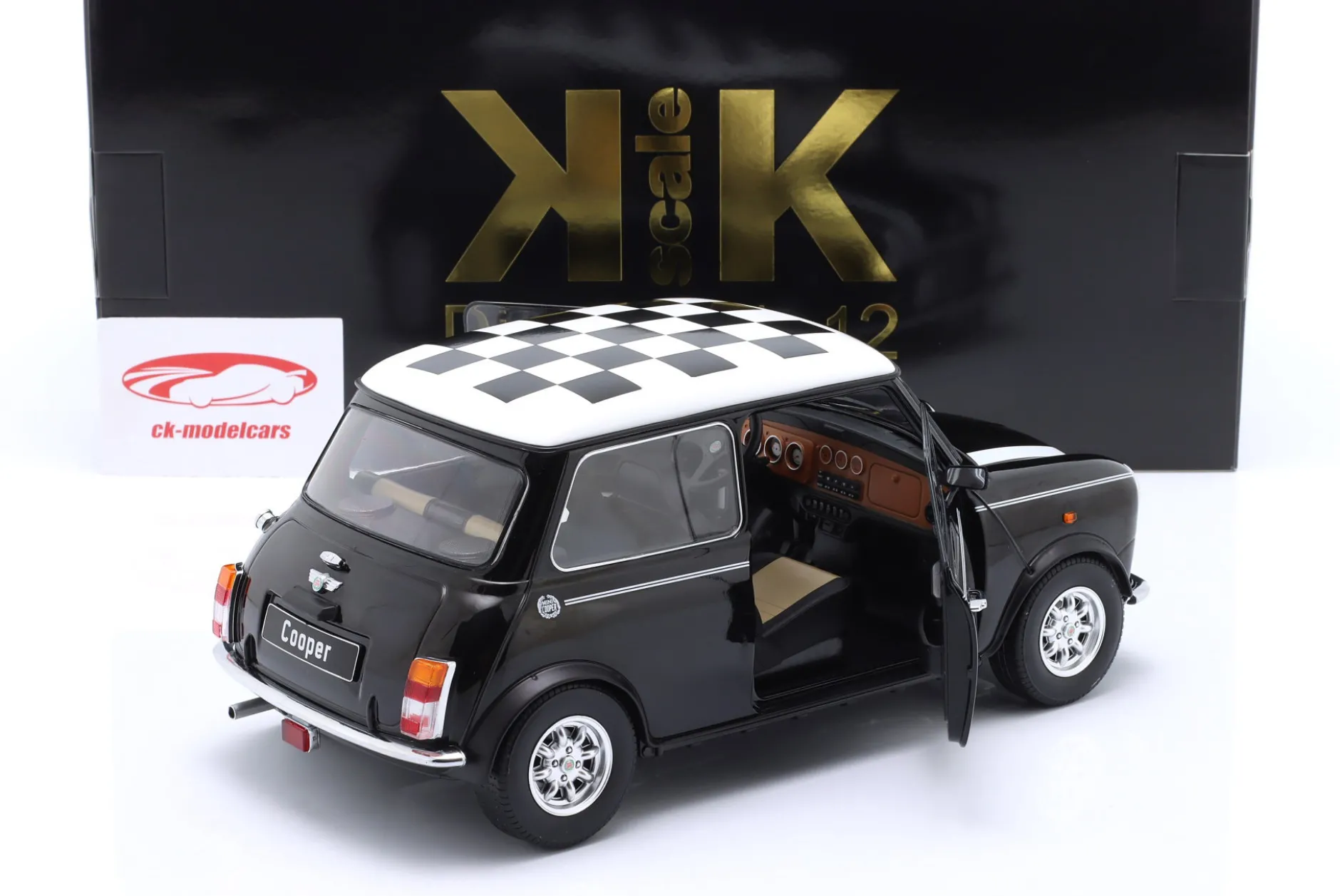 Mini Cooper LHD kariert schwarz / weiß 1:12 KK-Scale