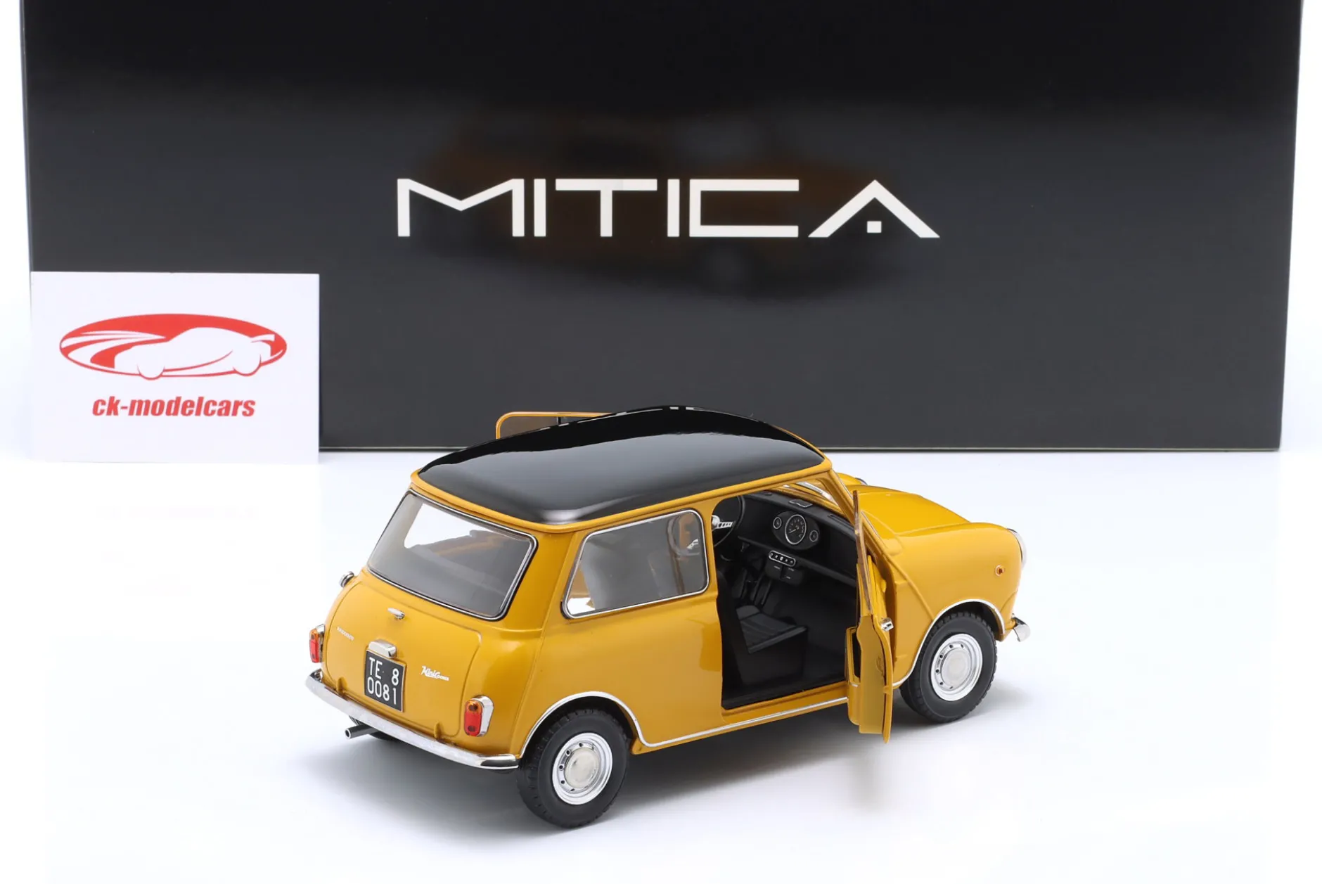 Mini Cooper MK1 Baujahr 1966 gelb, schwarz 1:18 Mitica