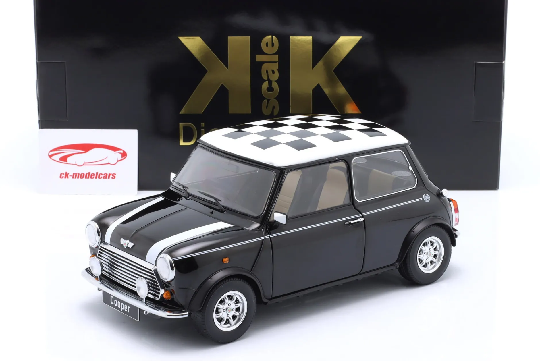 Mini Cooper RHD kariert schwarz / weiß 1:12 KK-Scale