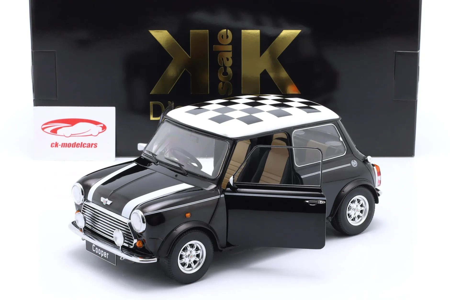 Mini Cooper RHD kariert schwarz / weiß 1:12 KK-Scale