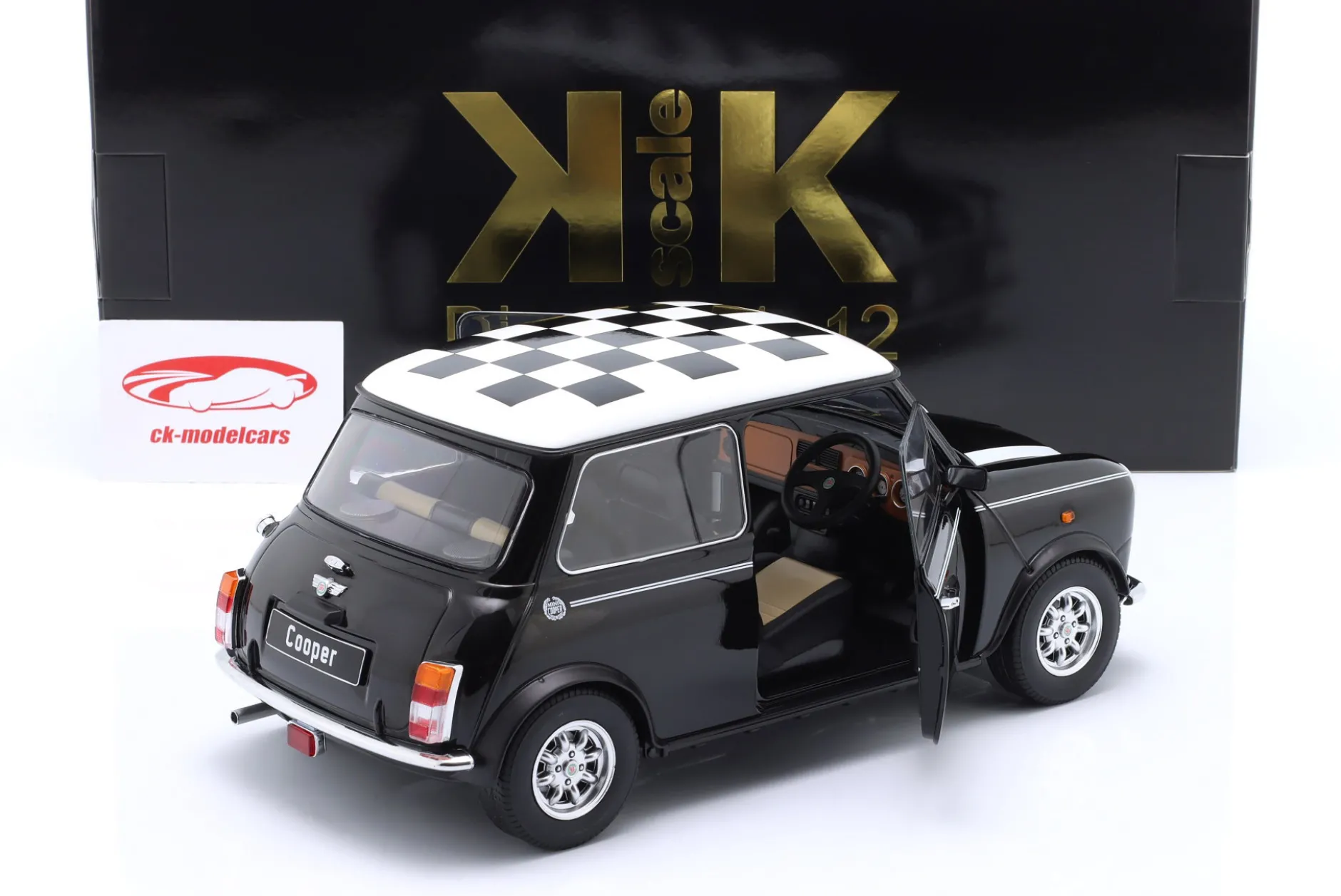 Mini Cooper RHD kariert schwarz / weiß 1:12 KK-Scale