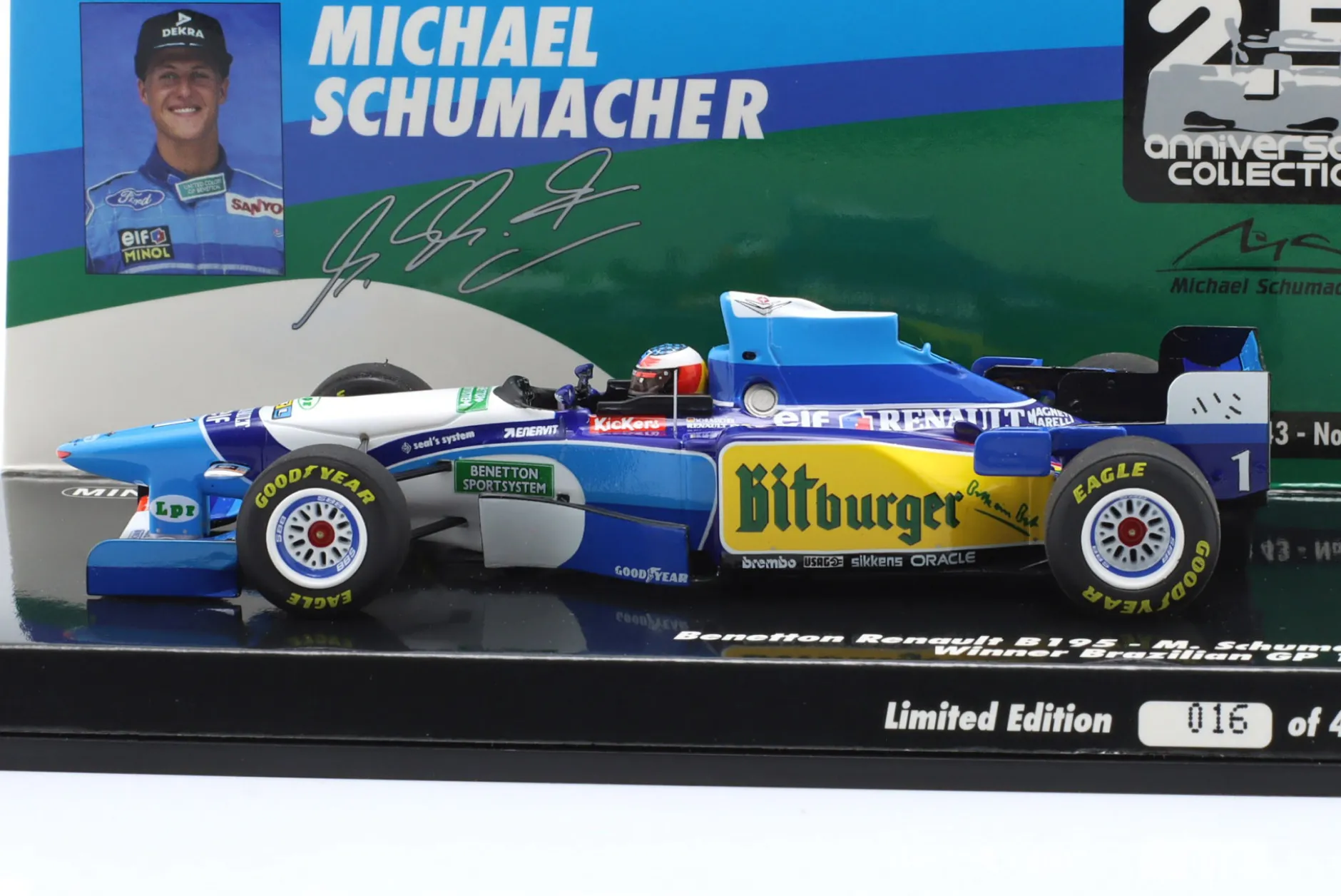 M. Schumacher Benetton B195 #1 Sieger Brasilien GP Formel 1 Weltmeister 1995 1:43 Minichamps