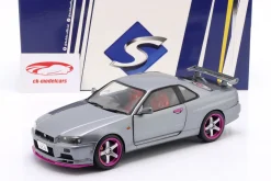 Nissan Skyline GT-R (R34) Baujahr 1999 silbergrau metallic / lila 1:18 Solido