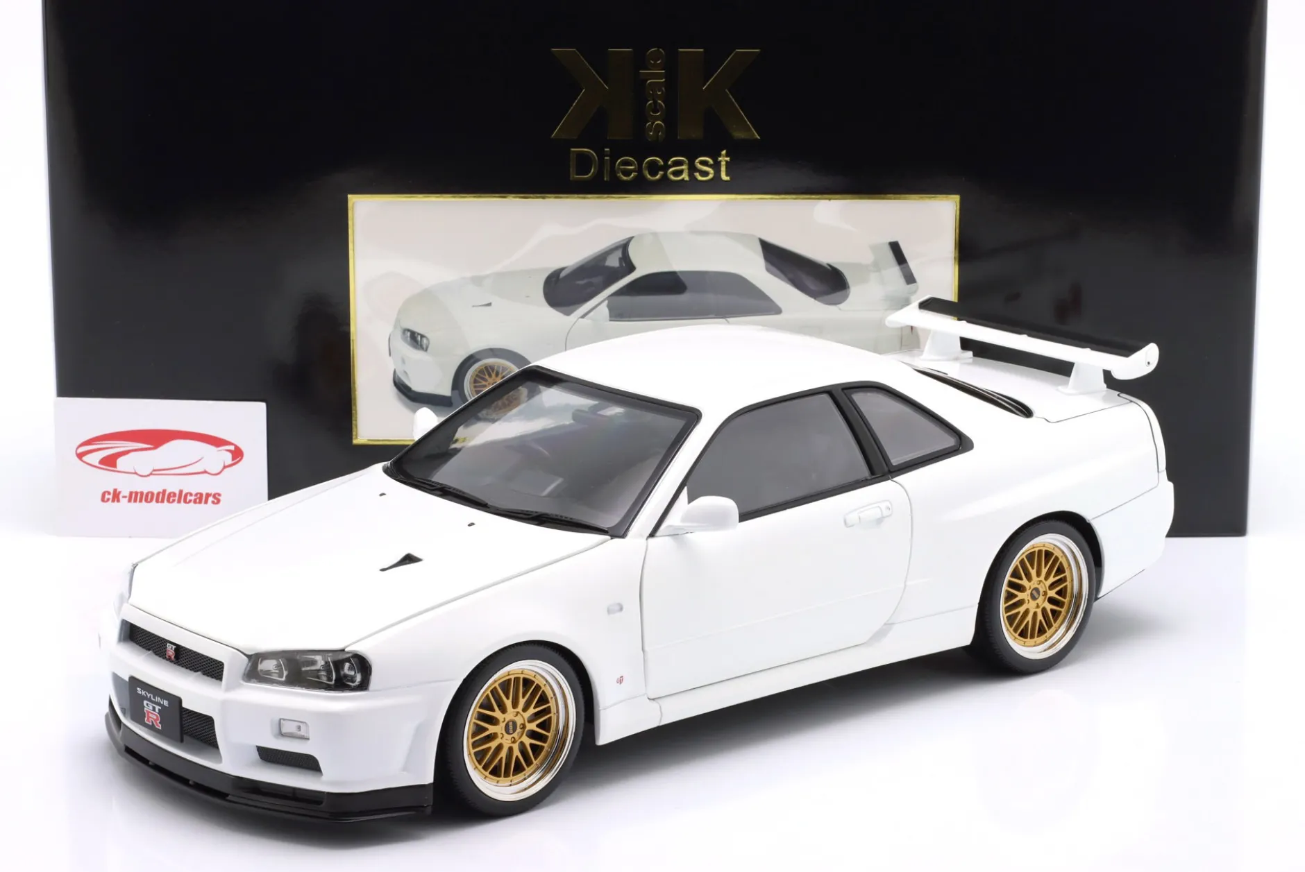 Nissan Skyline GT-R (R34) V-Spec II BBS-Felgen 2001 weiß 1:12 KK-Scale