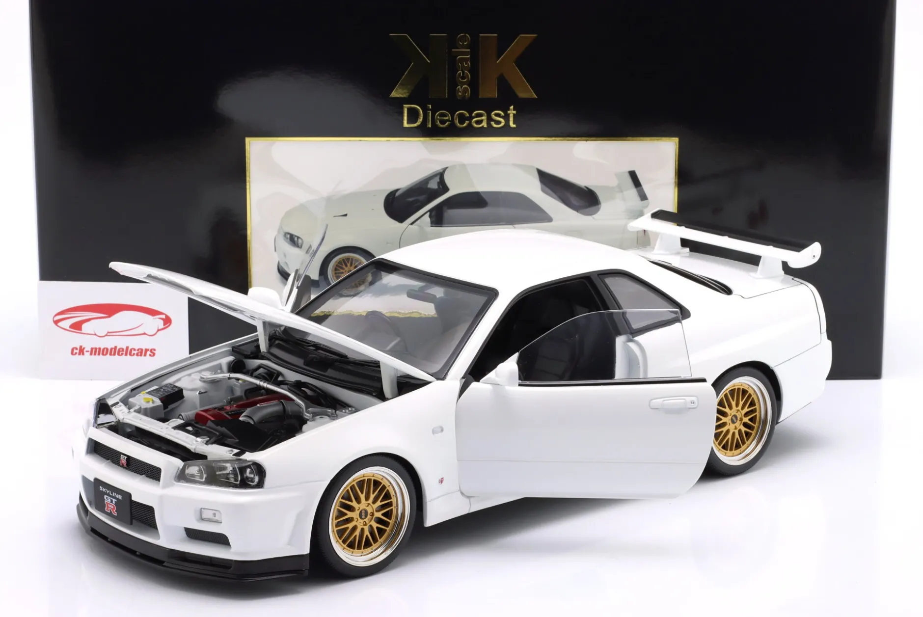 Nissan Skyline GT-R (R34) V-Spec II BBS-Felgen 2001 weiß 1:12 KK-Scale