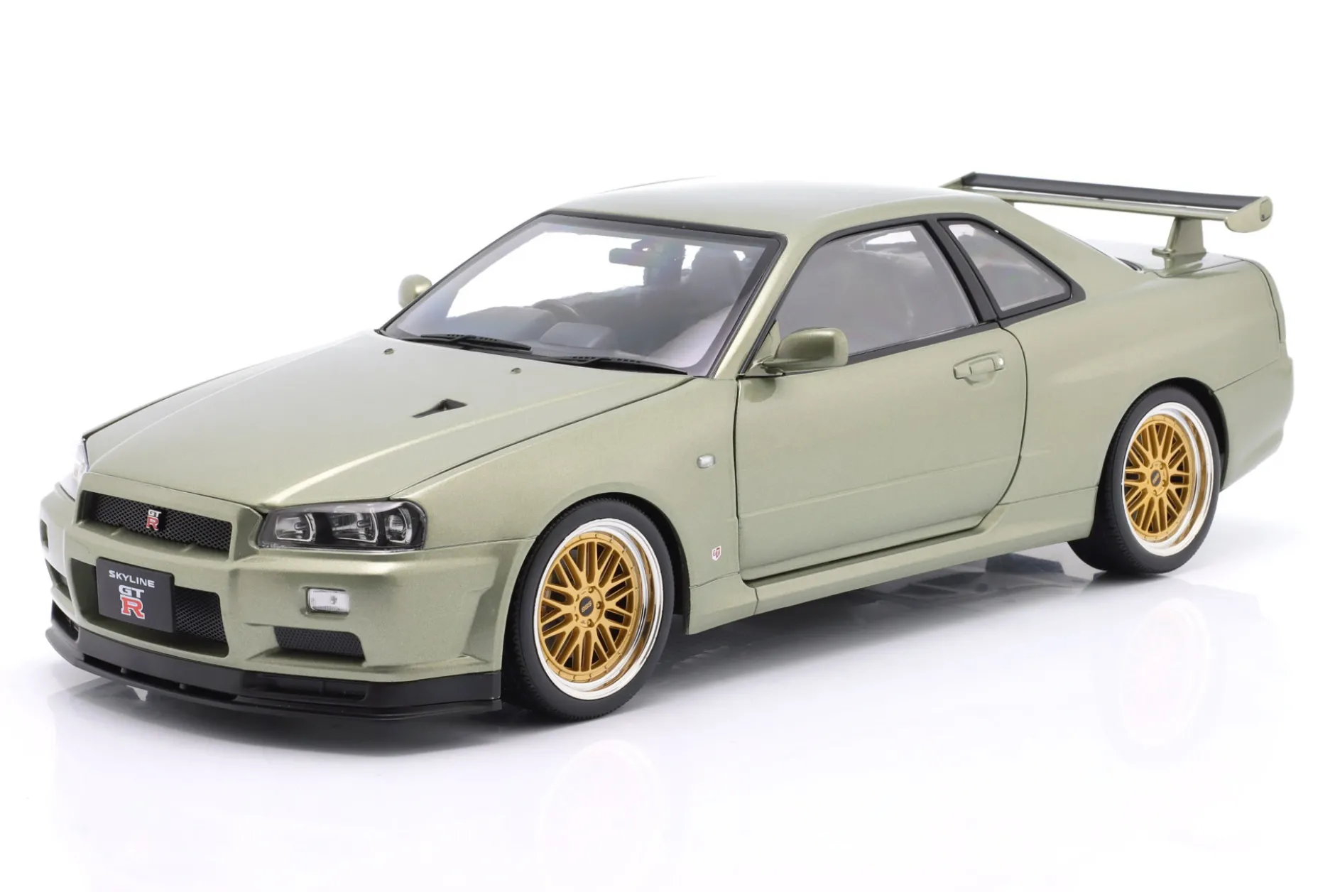 Nissan Skyline GT-R (R34) V-Spec Nür BBS-Felgen 2001 hellgrün metallic 1:12 KK-Scale