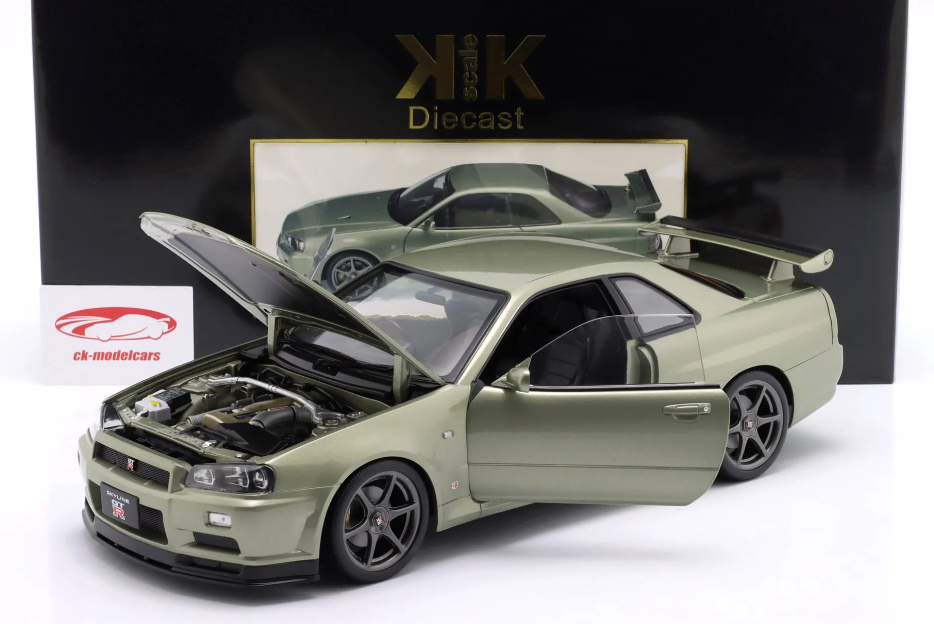 Nissan Skyline GT-R (R34) V-Spec Nür OEM-Felgen 2001 hellgrün metallic 1:12 KK-Scale