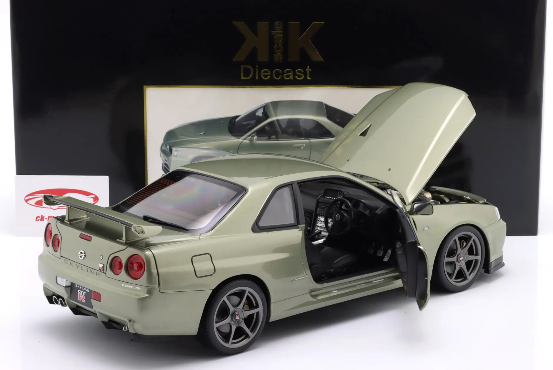 Nissan Skyline GT-R (R34) V-Spec Nür OEM-Felgen 2001 hellgrün metallic 1:12 KK-Scale