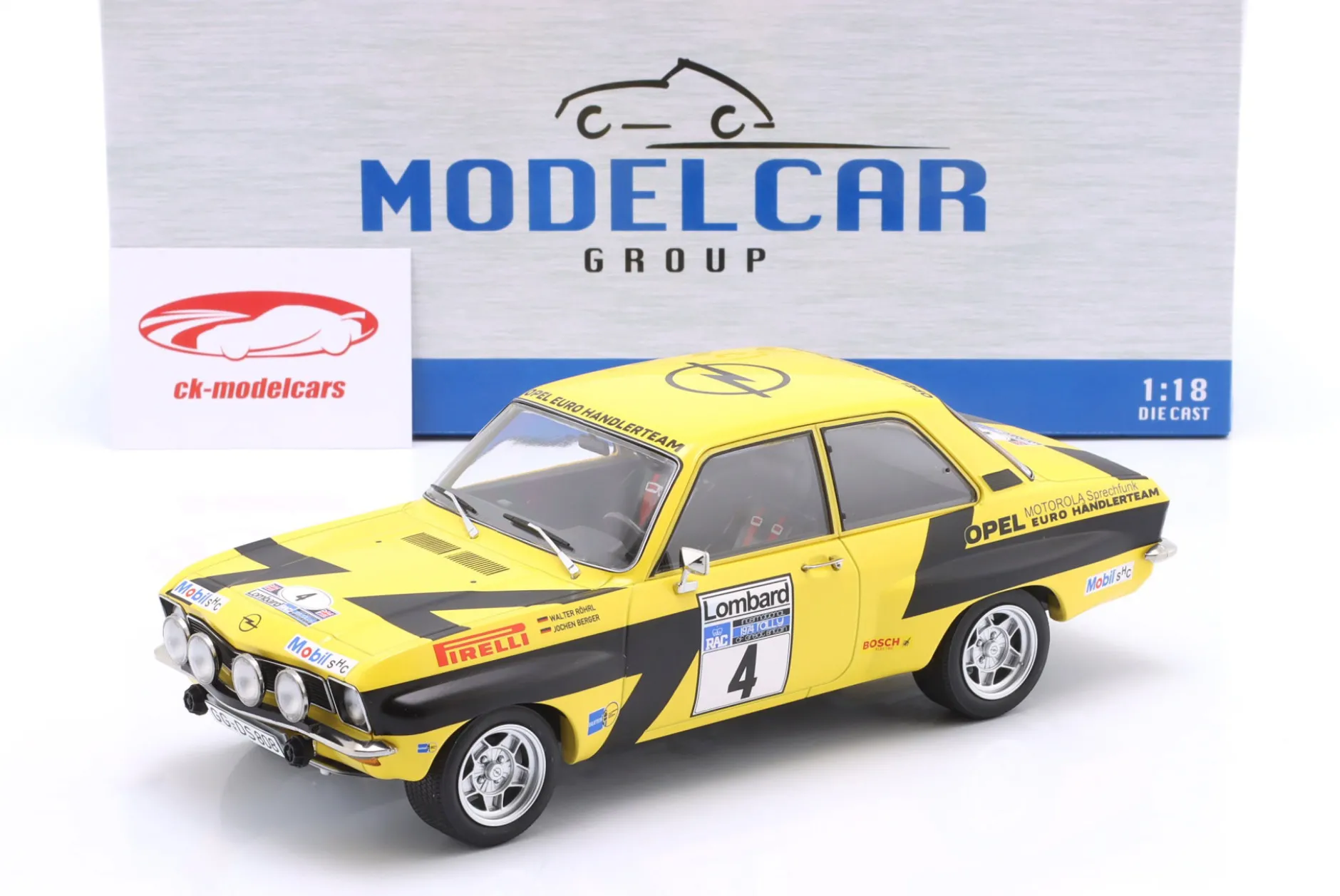 Opel Ascona 1.9 SR #4 5th Lombard RAC Rallye 1974 Röhrl, Berger 1:18 ModelCar Group