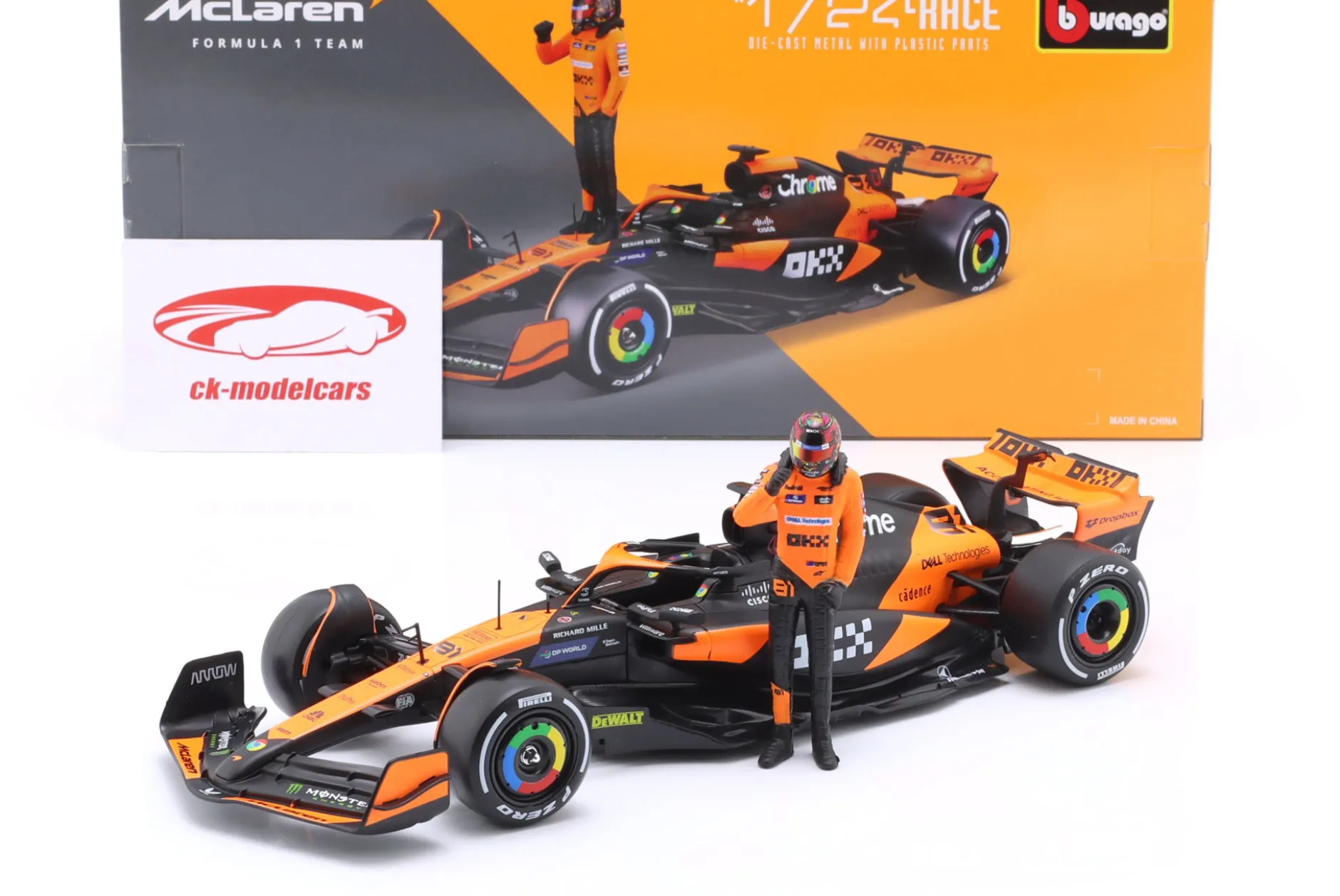 O. Piastri McLaren MCL38 #81 Miami GP Formel 1 2024 mit Figur 1:24 Bburago