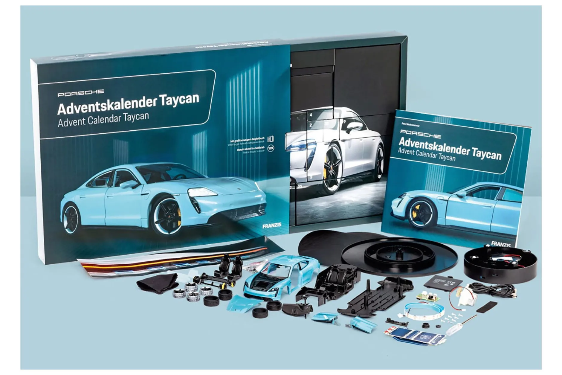 Porsche Adventskalender: Porsche Taycan Turbo S riviera blau 1:24 Franzis