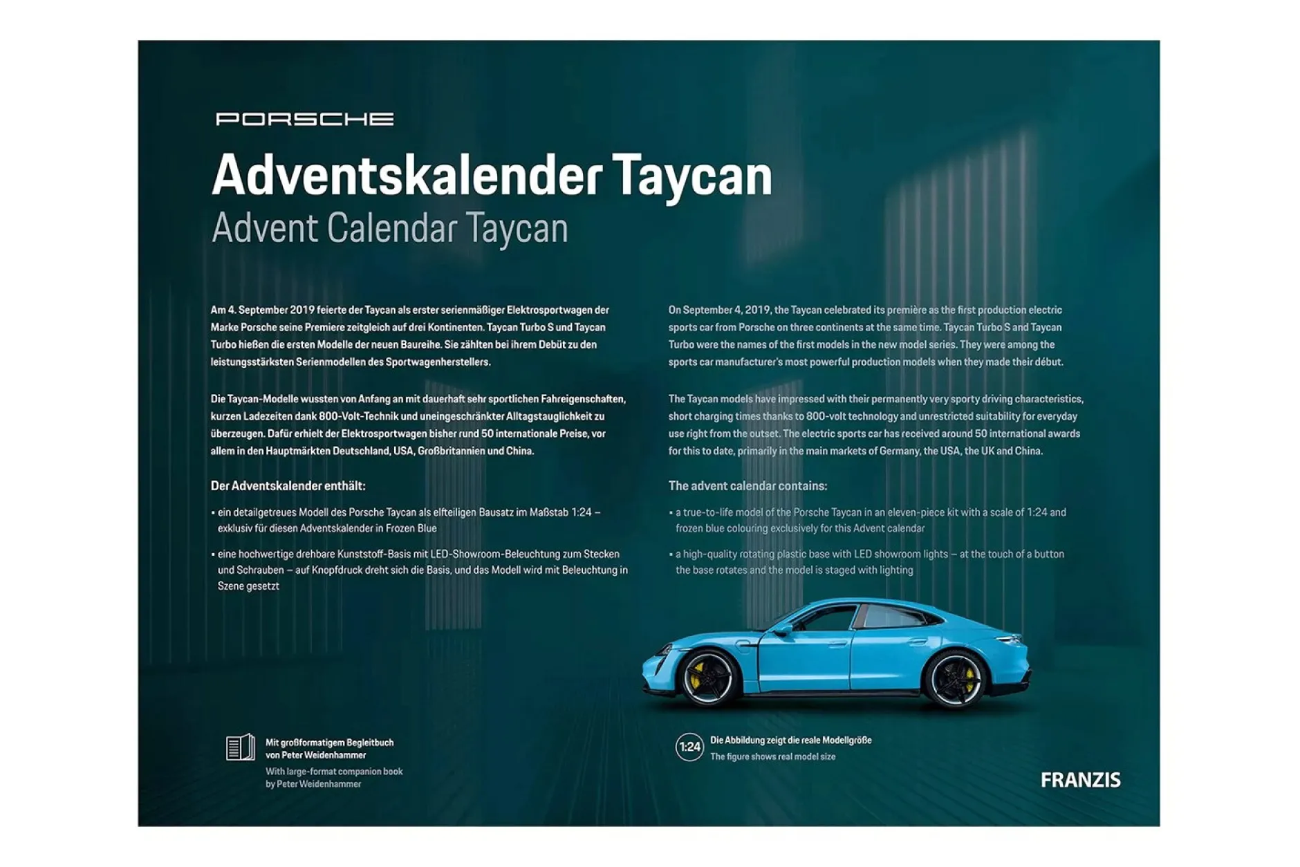 Porsche Adventskalender: Porsche Taycan Turbo S riviera blau 1:24 Franzis